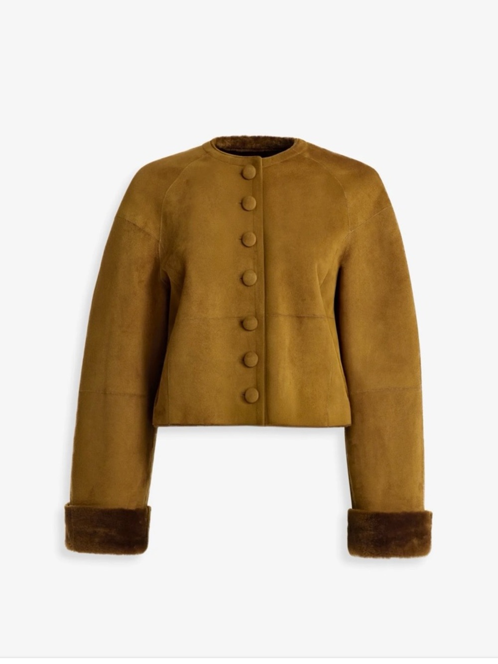 Cropped Nour Hammour Shearling Jacket in Caramel Brown